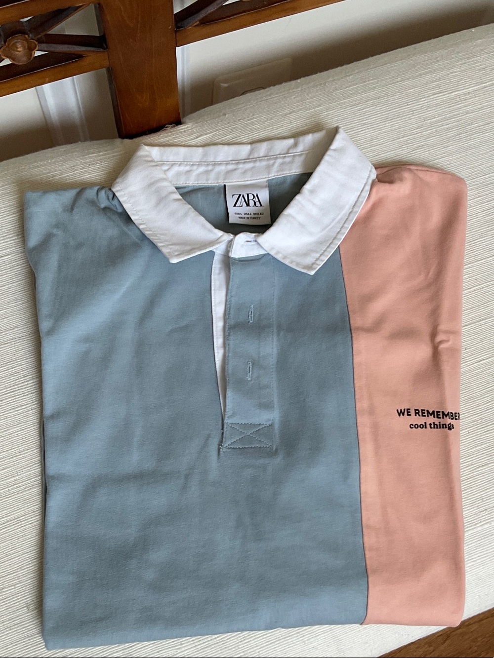 ZARA Men's Colorblock Light Blue, Pink & White Polo